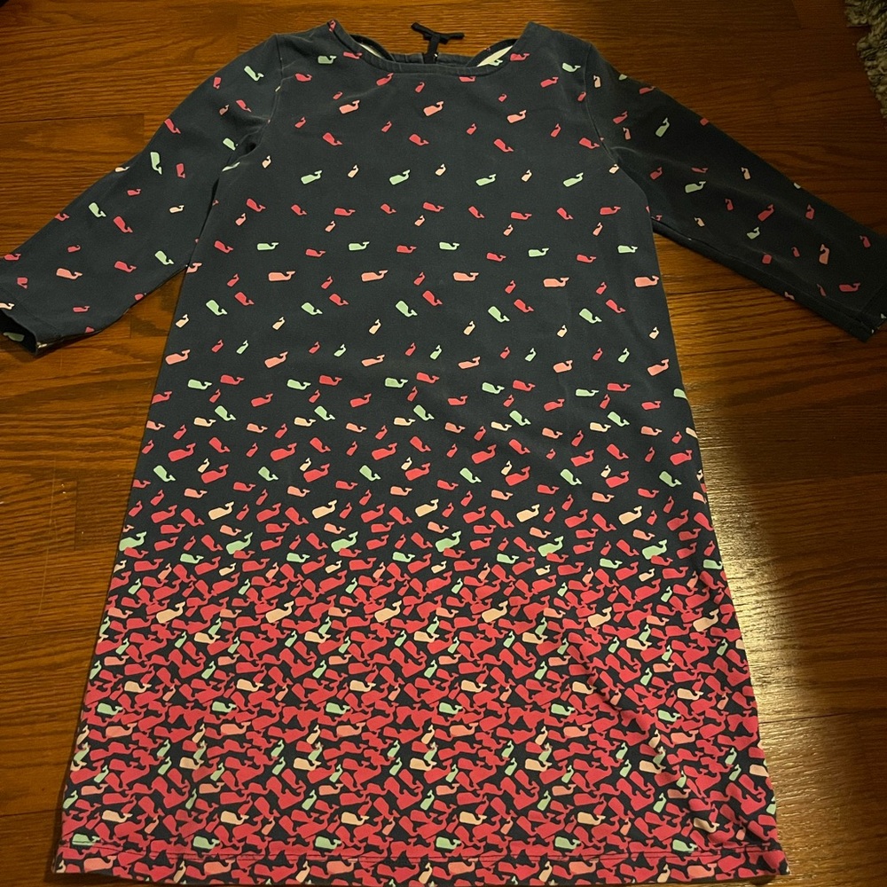 Vineyard Vines Dress, girls size 10-12, navy blue with whale design